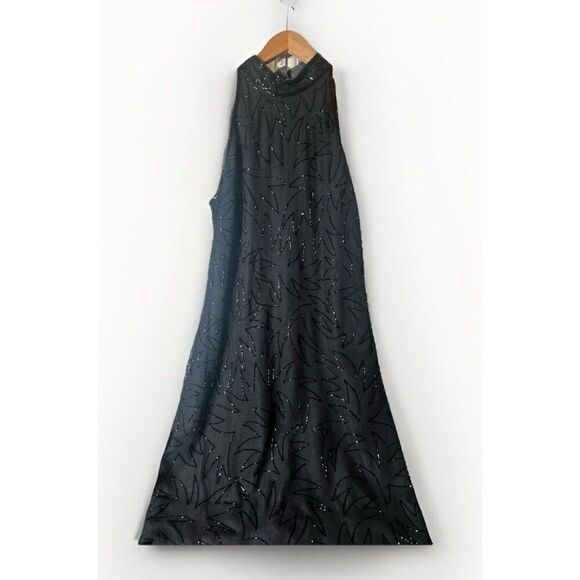 Vintage 80s 90s JMD Black Beaded Formal Dress Knee Sz M Gothic Wedding Prom.   K - Picture 1 of 6